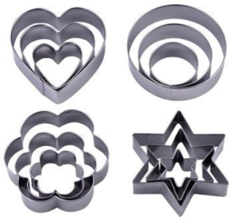 Perfect Pricee Set of 12, Stainless Steal Heart, Round, Flower, Star Shape Cookie, Cake, Muffin, Soap, Biscuits, Chocolates, Sweets Cutter For Bakeware Decorating Cake Cookie Cutter(Pack of 12)