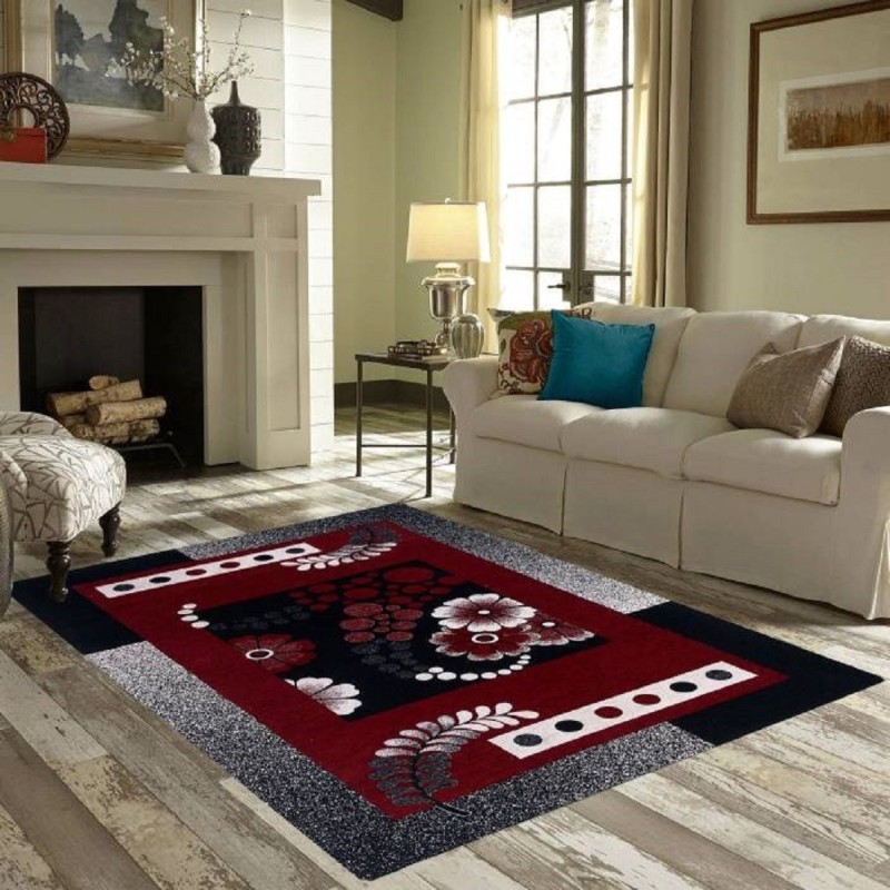 KH Maroon, Black Chenille Carpet(152 cm  X 182 cm)