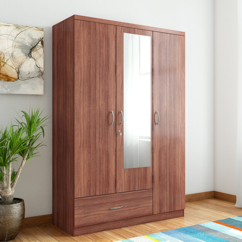 HomeTown Ultima 3 Door With Mirror Rwlnt Engineered Wood Almirah(Finish Color - Regato Walnut) RS.29900 (50.00% Off) - Flipkart