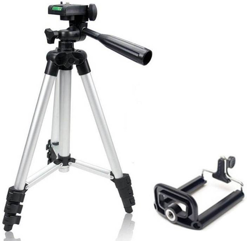 dirar Tripod - 3110 Portable & Foldable Camera - Mobile Tripod With Mobile Clip Holder Bracket , Fully Flexible Mount Cum Tripod , Standwith Three-dimensional Head & Quick Release Plate Only 150 gm + Black Carry Bag for Canon Nikon Sony Cameras Camcorders iPhone & Androids Tripod Kit (Silver, Suppor