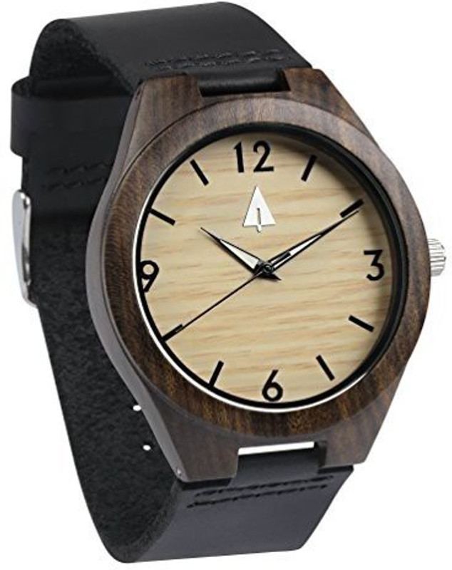 treehut Natural Black510 Treehut Mens Ebony Wooden Watch with Genuine Black Leather Strap Quartz Analo... Analog Watch  - For Men