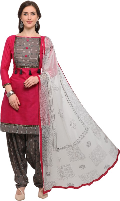 EthnicJUnction Cotton Linen Blend Printed Salwar Suit Material(Unstitched)
