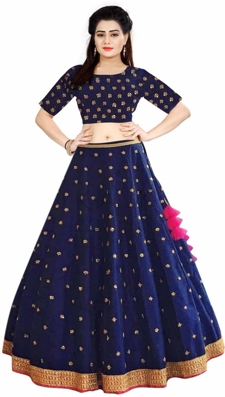 Fabcartz Embroidered Semi Stitched Lehenga Choli(Dark Blue)