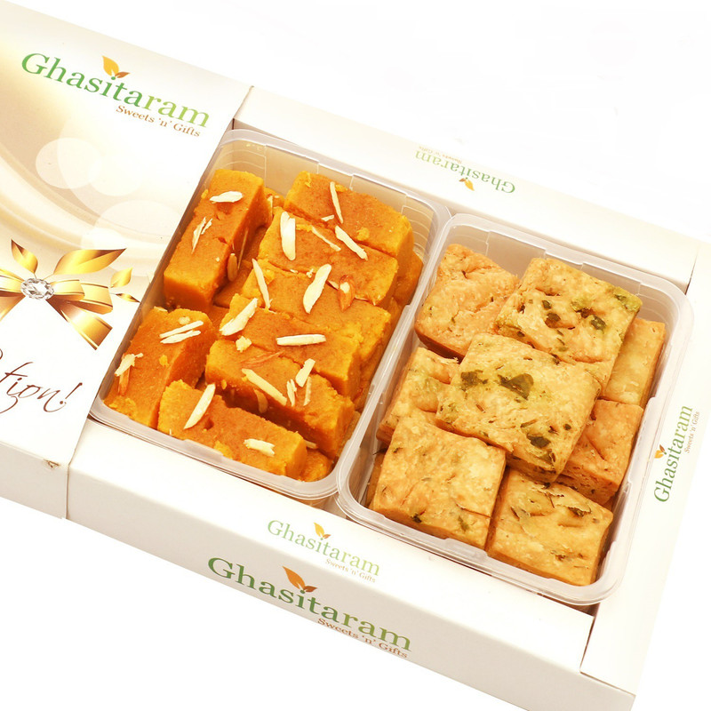 Ghasitaram Gifts Mithai Hampers - Mysore Pak and Methi Mathri Hamper Box(400 g)