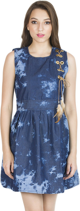 clothvilla Women Fit and Flare Blue Dress