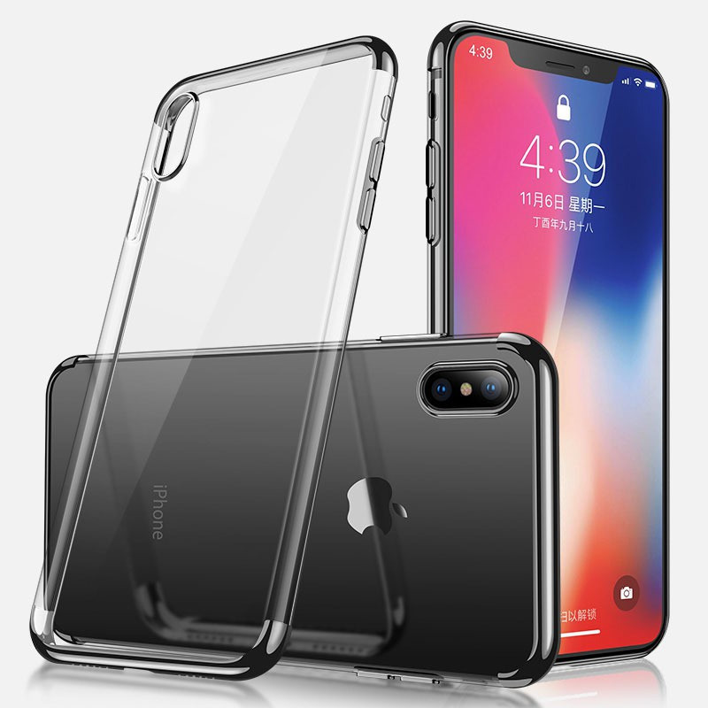 ibubble Back Cover for iPhone X [Ultra Thin ]Protective Cover Flexible [Electroplated] Silicone Gel Rubber Clear Case(Black, Grip Case)