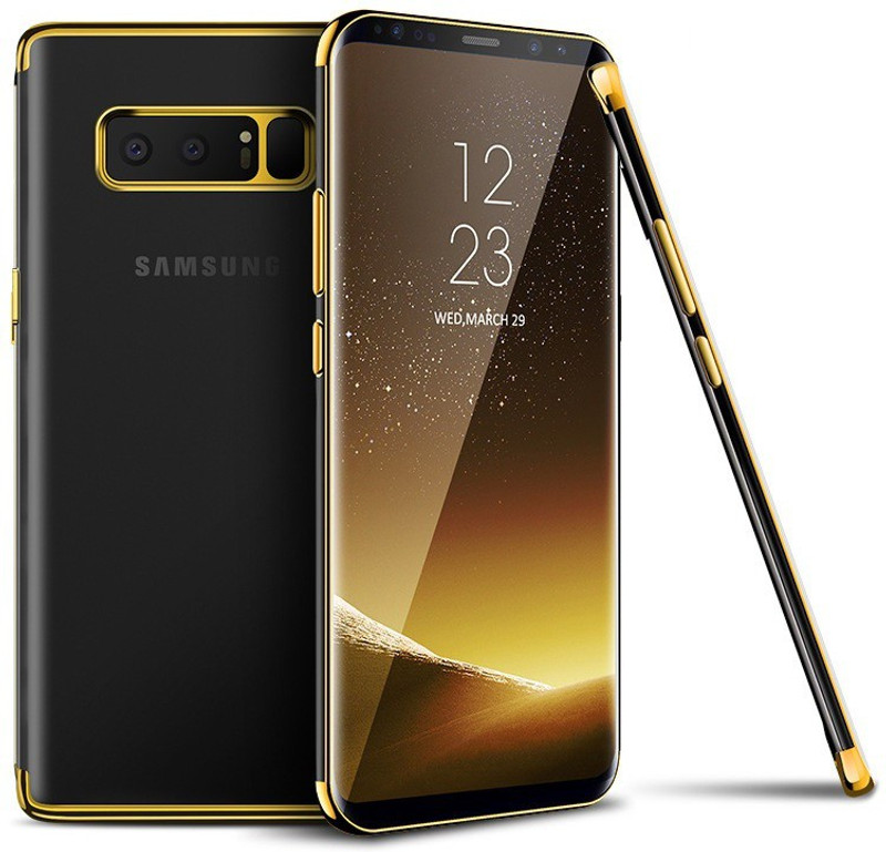 ibubble Back Cover for Note 8 [Ultra Thin ]Protective Cover Flexible [Electroplated] Silicone Gel Rubber Clear Case(Gold, Grip Case)