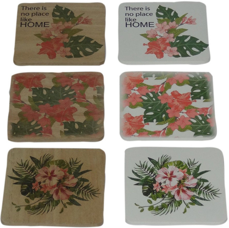 decorika Square Wood Coaster Set(Pack of 6)