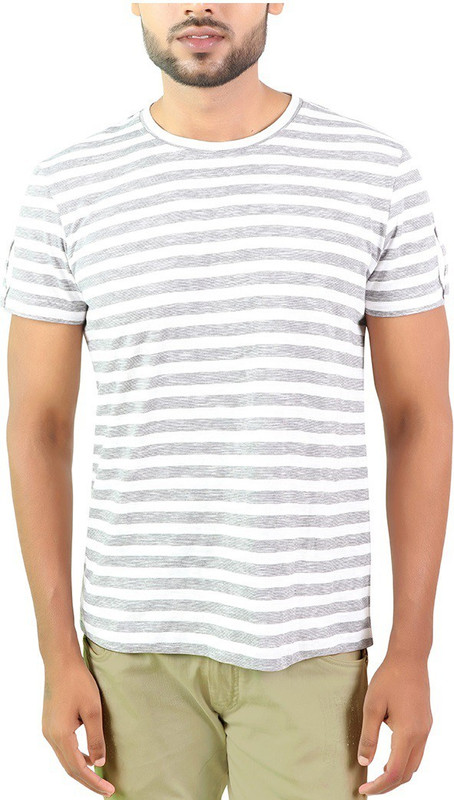 revent Striped Men Round Neck Grey T-Shirt