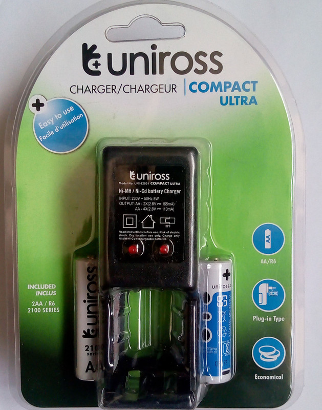 Uniross Compact Ultra-2AA/R6,2100 Series Battery Charger Camera Battery Charger(Black)