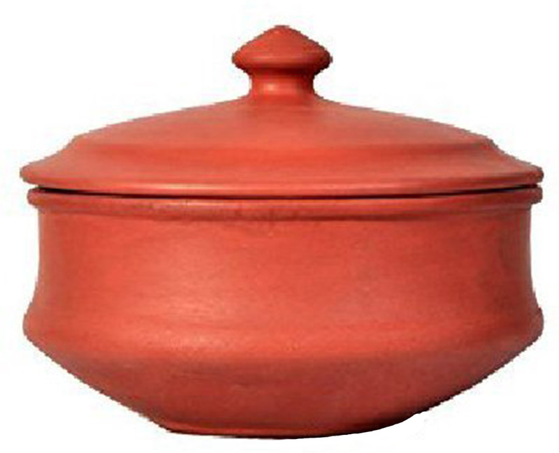 vsudhev Handcrafted Clay Dahi Handi with Lid Curd Pot, 2 Litre Handi 2 L with Lid(Earthenware)
