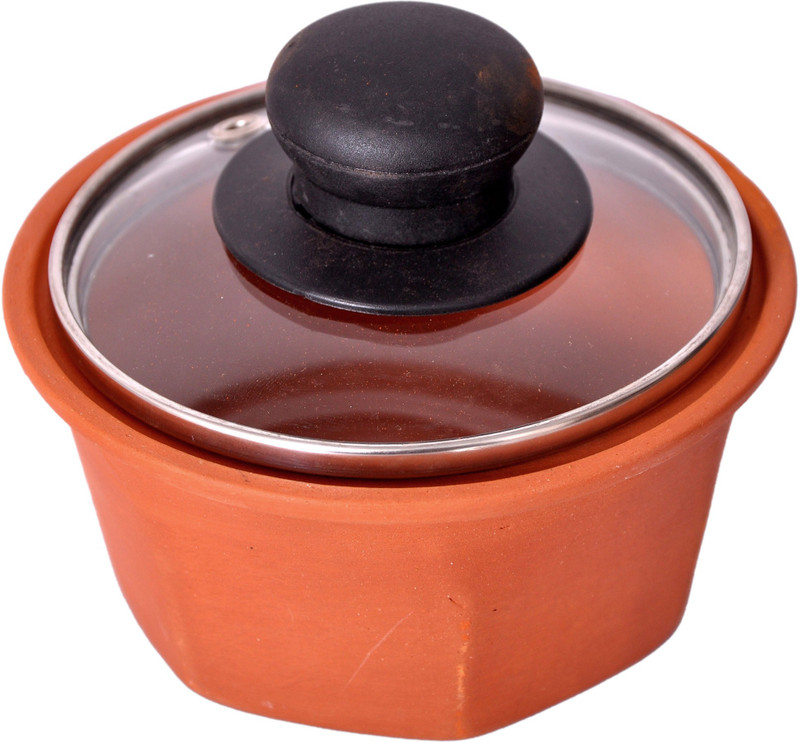 vsudhev Clay Curd Butter Pot with Lid Handi 0.3 L with Lid(Earthenware)