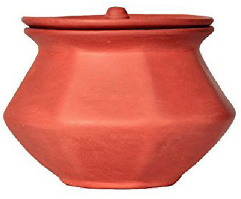 vsudhev Handcrafted Clay Dahi Handi with Lid Curd Pot, 500 ML Handi 0.5 L with Lid(Earthenware)