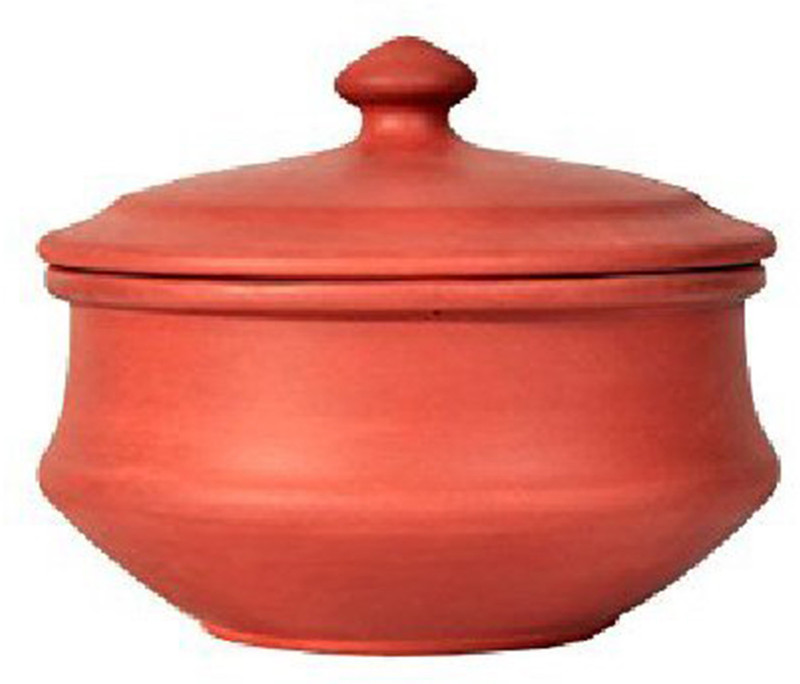 vsudhev Handcrafted Clay Dahi Handi with Lid Curd Pot, 1 Litre Handi 1 L with Lid(Earthenware)