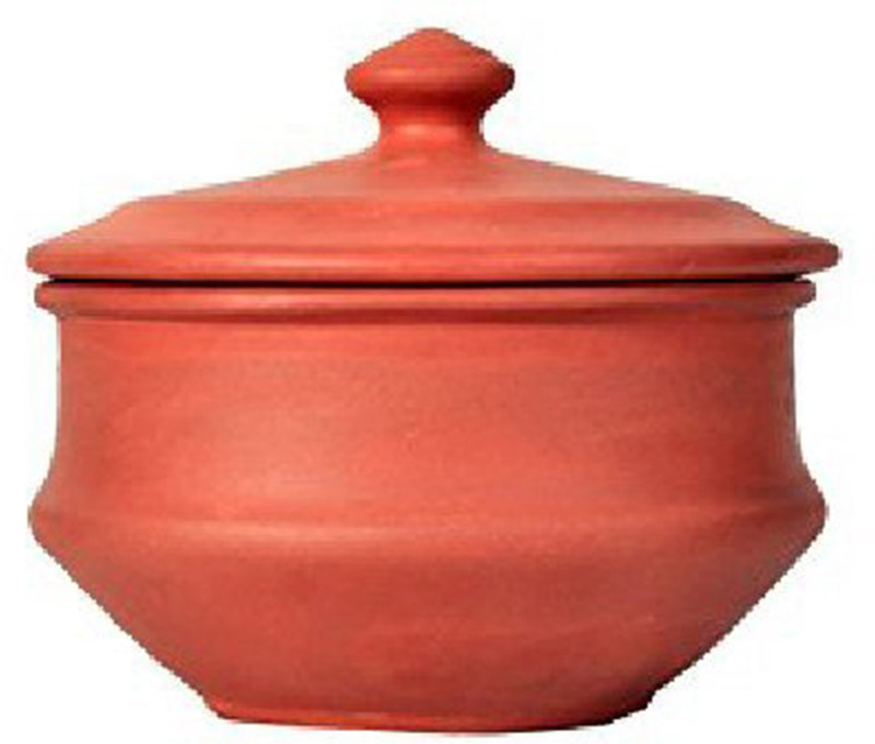 vsudhev Handcrafted Clay Dahi Handi with Lid Curd Pot, 500 ML Handi 0.5 L with Lid(Earthenware)
