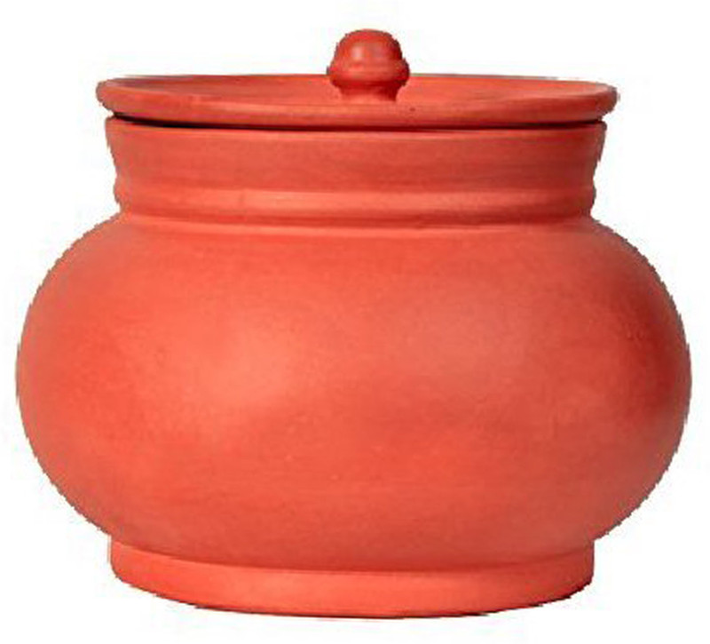 vsudhev Handcrafted Clay Dahi Handi with Lid Curd Pot, 2 Litre Handi 2 L with Lid(Earthenware)