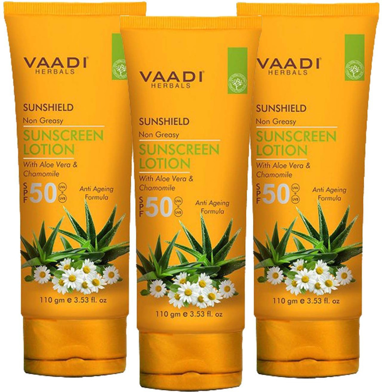 vaadi Sunscreen Lotion SPF-50 with Aloe Vera & Chamomile, 110gX 3 pack - SPF 50(110 g)