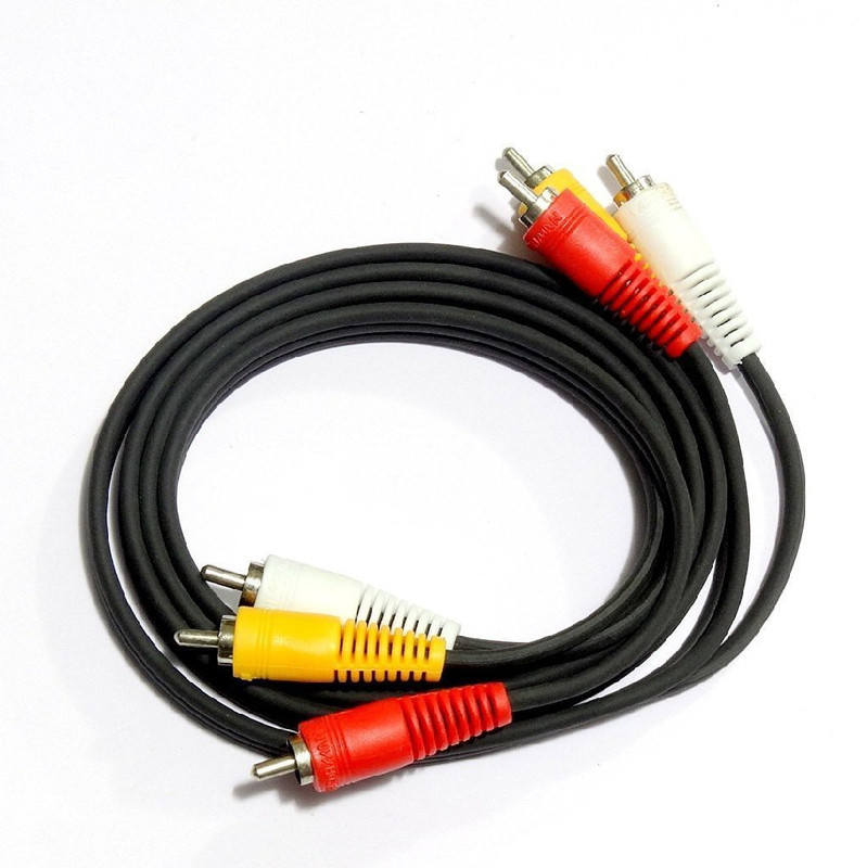 K Dudes  TV-out Cable Both Side Male 3RCA TO 3RCA Gold Plated AV Cable 1.5 Meter_Z5(Black, For TV, 1.5 m)