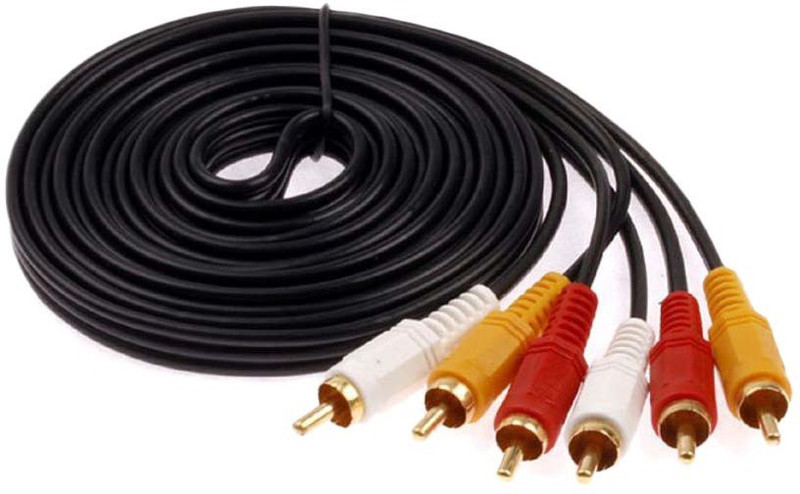 k dudes  TV-out Cable Both Side Male 3RCA TO 3RCA Gold Plated AV Cable 1.5 Meter_Z4(Black, For TV, 1.5 m)