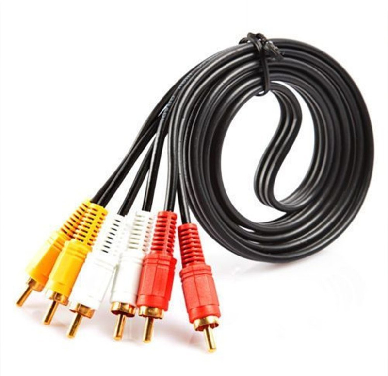 k dudes  TV-out Cable Both Side Male 3RCA TO 3RCA Gold Plated AV Cable 1.5 Meter_Z2(Black, For TV, 1.5 m)