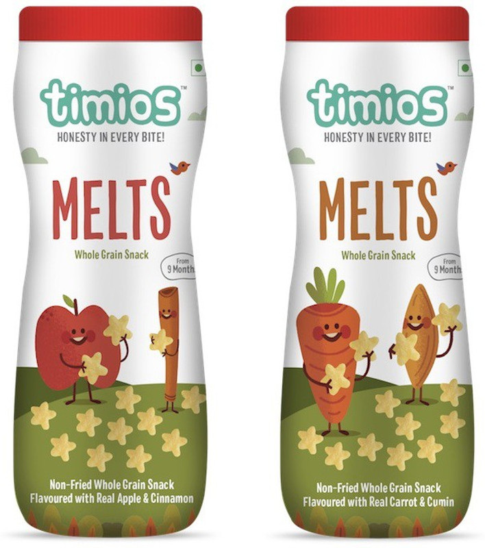 timios MELTS-Mix Flavours 9+ Months 100% Natural & Healthy Snacks - Apple & Cinnamon And Carrot & Cumin - Pack of 2 Combo snacks Baby Finger Foods 100 g