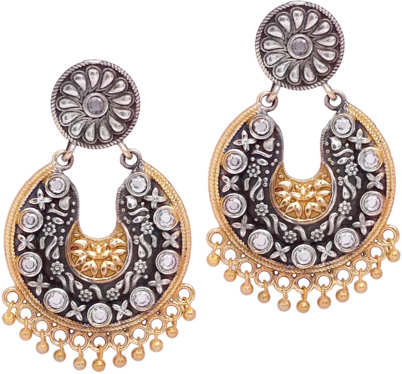 Johny Arts Designer Floral Shape Silver Two Tone Oxidised Plated Chandbali Earring...