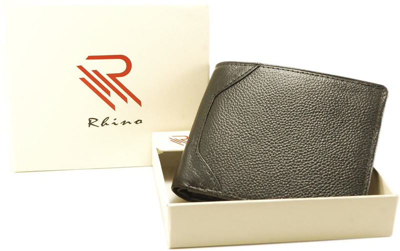 the rhino Men Black Genuine Leather Wallet(8 Card Slots)