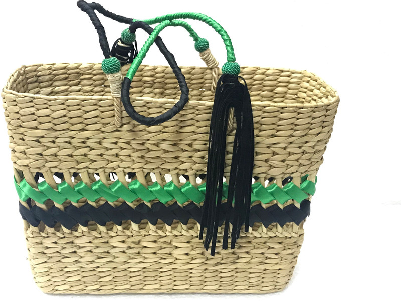 sanskritindia Square Shape River grass Bamboo With Black Tassel And Ribbon Cane Basket Multipurpose Bag(Beige, 1 L)