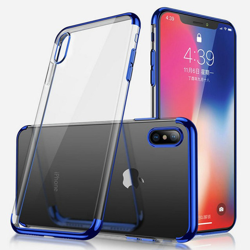 ibubble Back Cover for iPhone X [Ultra Thin ]Protective Cover Flexible [Electroplated] Silicone Gel Rubber Clear Case(Blue, Grip Case)
