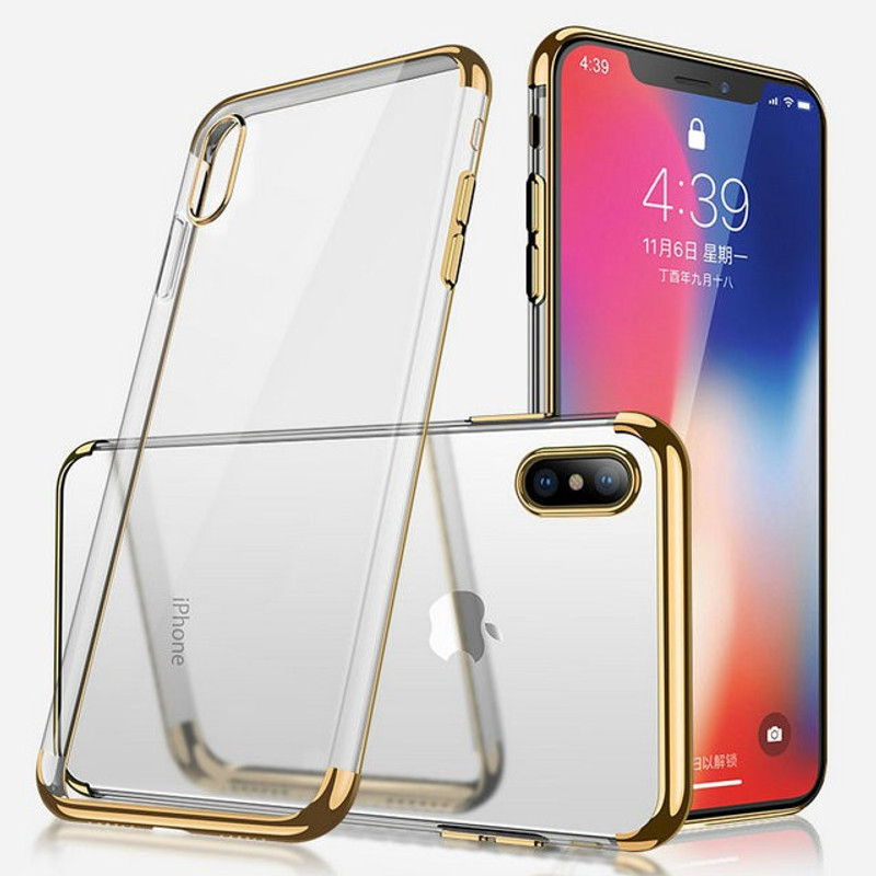ibubble Back Cover for iPhone X [Ultra Thin ]Protective Cover Flexible [Electroplated] Silicone Gel Rubber Clear Case(Gold, Grip Case)