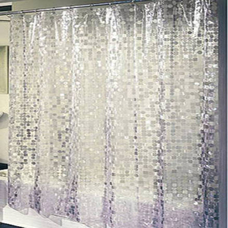 khushi creation 274.32 cm (9 ft) PVC (Polyvinyl Chloride) Shower Curtain Single Curtain(Geometric, White)