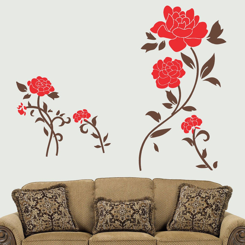 walkart Large wallstickers (7521) red flower with its plant  Sticker(Pack of 1)