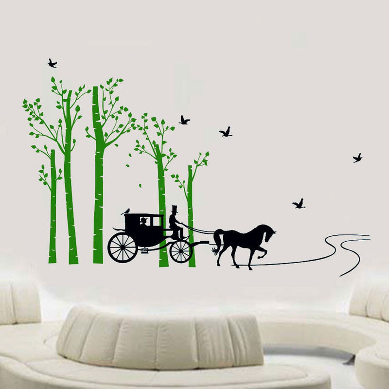 walkart Extra Large wallstickers (9607) horse cart with tree birds  Sticker(Pack of 1)