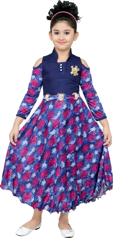 smartbazar Girls Maxi/Full Length Party Dress(Multicolor, 3/4 Sleeve)