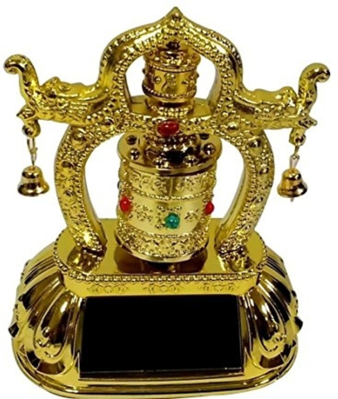 ak club Jaz Deals Solar Energy Based Feng Shui Solar Prayer Wheel Decorative Showpiece  -  8 cm(Plastic, Gold)