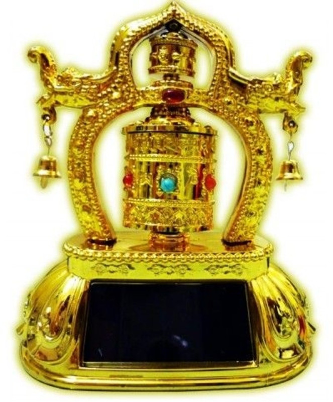 ak club Buddhist Om Mani Prayer Wheel (solar) Prayer Wheel Decorative Showpiece  -  8 cm(Plastic, Gold)