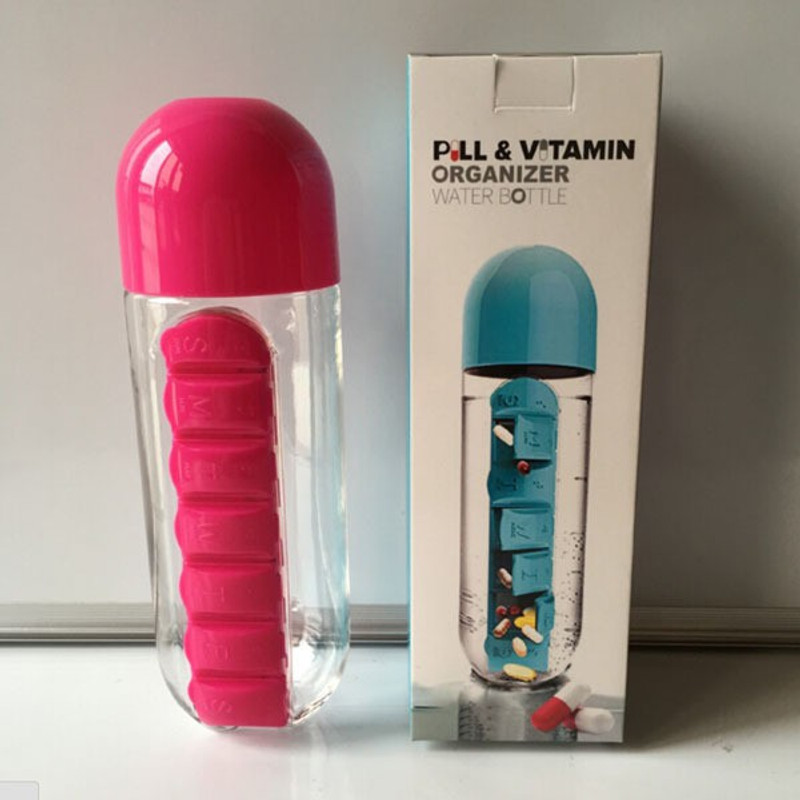 dwantis 7 Day Pill Organizer Water Bottle, 600 ml Bottle  (Pack of 1, Multi Colour) 600 ml Bottle(Pack of 1, Pink)