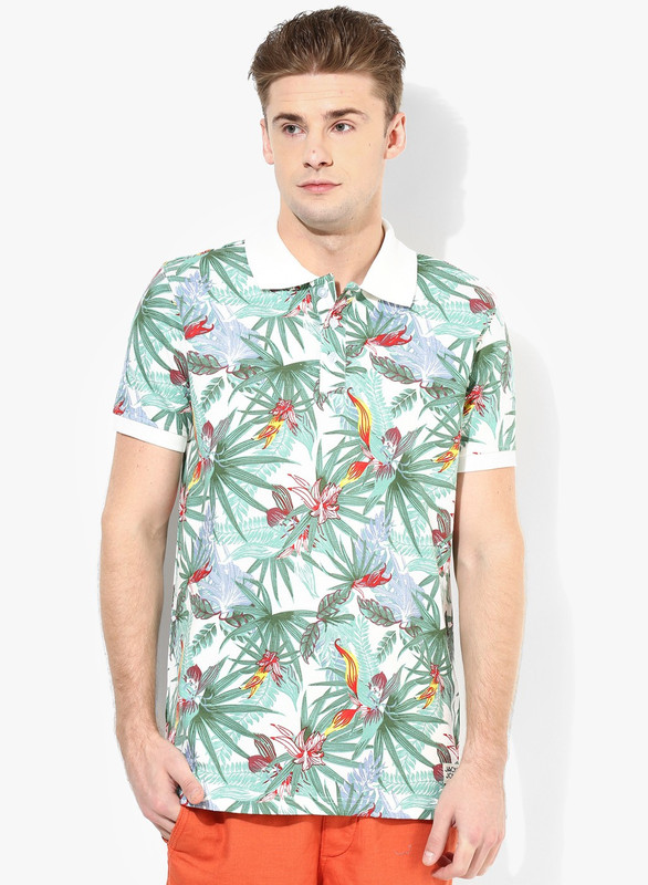 Jack & Jones Printed Men Polo Neck Multicolor T-Shirt
