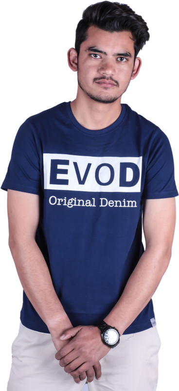evod Printed Men Round Neck Blue T-Shirt