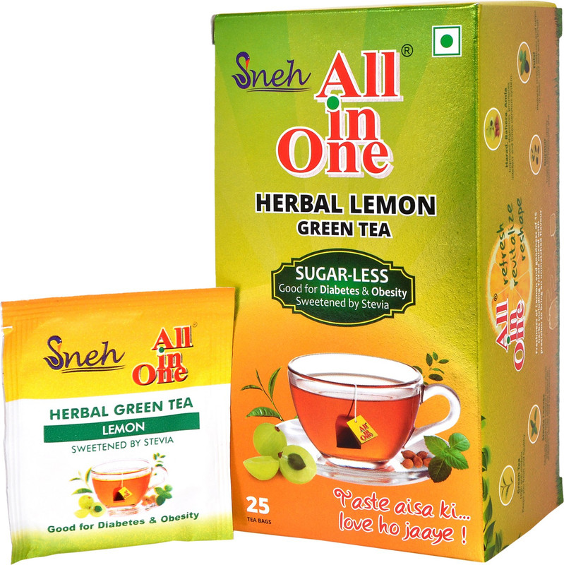 All in One Herbal Lemon Green Tea Sugar -Less(25 Tea bags) Lemon Green Tea Bags Box(150 g)