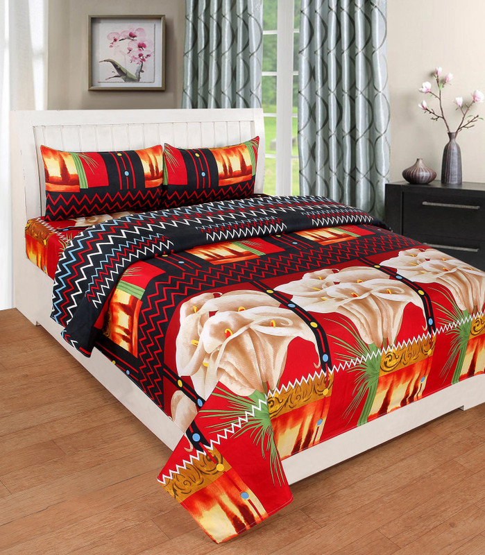 royal aditya 145 TC Cotton Double Floral Bedsheet(Pack of 4, Cream)