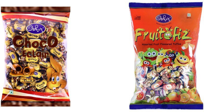 Oshon Choco Eclair & Fruitofiz Pouch Combo (Pack of 2) Milk Cream Candy(Pack of 2)