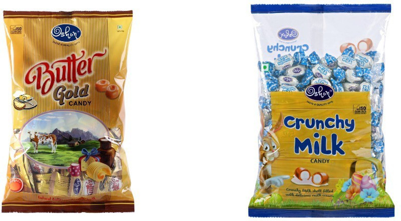 Oshon Butter Gold & Crunchy Milk Pouch Combo (Pack of 2) Milk Cream Candy(Pack of 2)