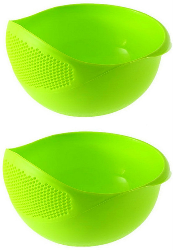 skyline enterprise Rice, Grains, Vegetable & Fruit Wash Bowl Colander(Green Pack of 2)