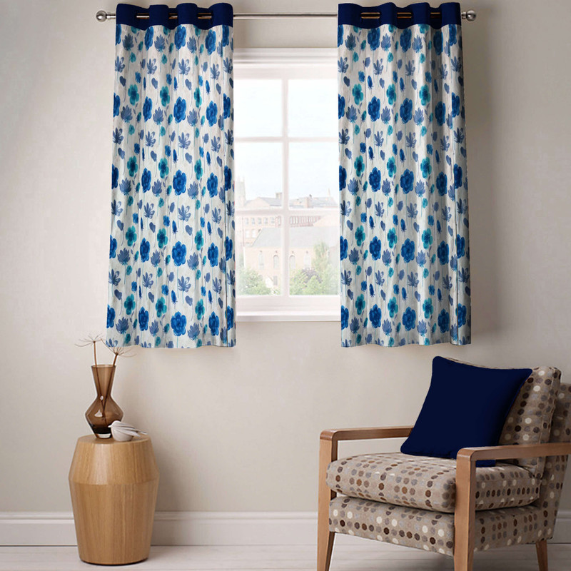Fabutex 152 cm (5 ft) Polyester Window Curtain (Pack Of 2)(Floral, Blue)