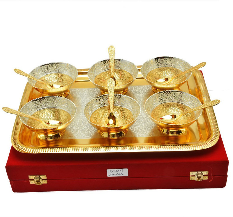 Adiidev Silver And Gold Plated Bowl Spoon With Plate Set Of 13...