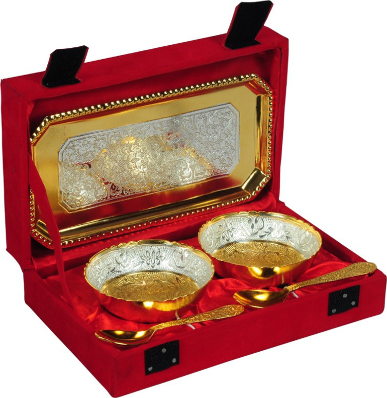 Adiidev Festival Gifts Silver And Gold Plated Brass Bowl 5 Pcs Set...