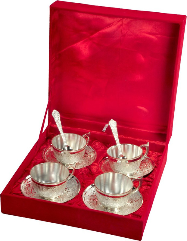Odna Bichona Pack of 3 Brass Silver Plated Brass Tea Cup(Silver, Cup)