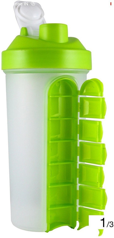hkc house 7 DAY PILL ORGANIZER Water Bottle With Removable 7 Day Pill Organizer Pill Box(Green, Multicolor)