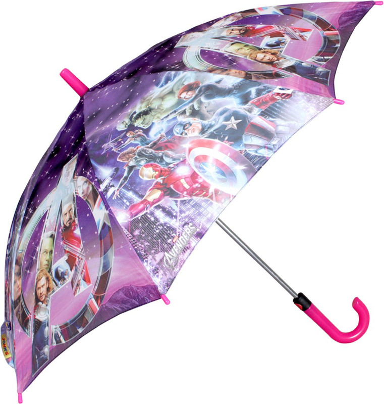 UMBF4MXH7ZZ4HHXB-flipkart.com Johns Avenger Series 500mm Straight Fold auto open premium printed Kids Umbrella(Pink, Purple)